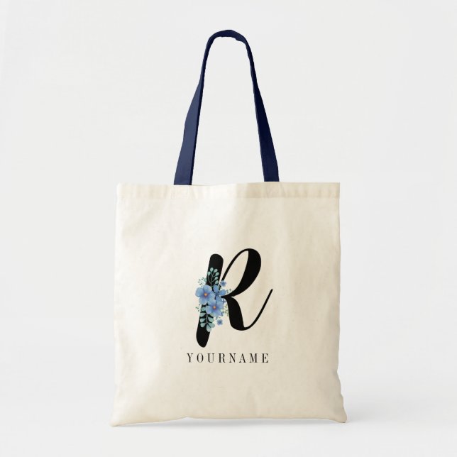 Bolso De Tela Floral Monogram R Blue Flower Burst (Frente)