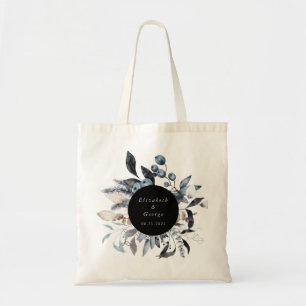 Bolso De Tela floral monograma nupcial azul polvoriento helado i