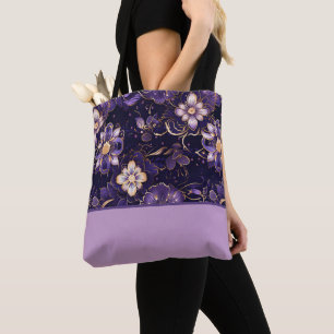 Bolso De Tela Floral morada oscura y bloques de color de oro fal