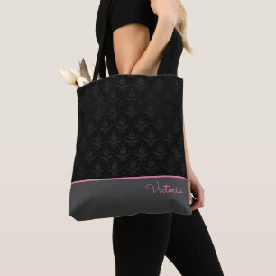 Bolso De Tela Floral negra