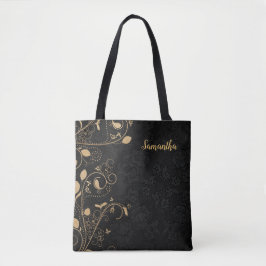 Bolso De Tela Floral negra dorada elegante personalizada