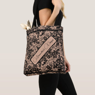 Bolso De Tela Floral negra morena en Tote personalizado pekinés