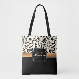 Bolso De Tela Floral negro y blanco