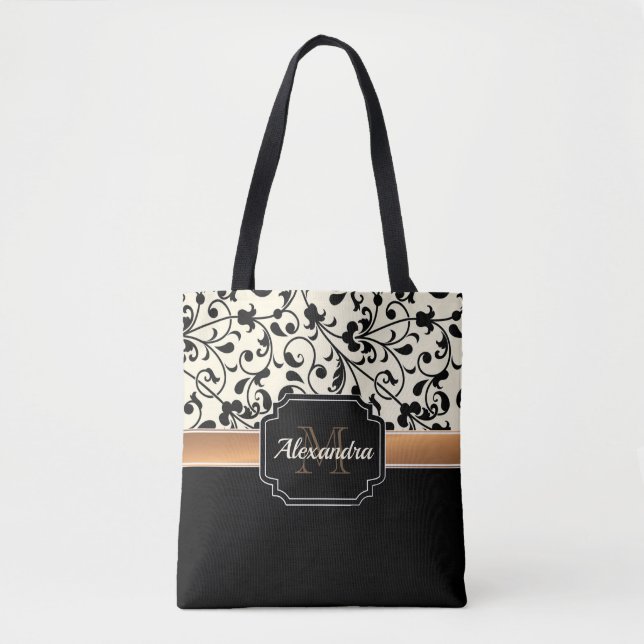 Bolso De Tela Floral negro y blanco (Anverso)
