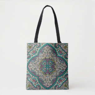 Bolso De Tela Floral paisley elegante patrón de joyas verde azul