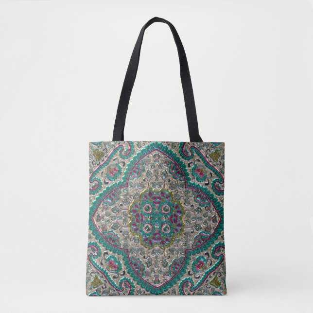 Bolso De Tela Floral paisley elegante patrón de joyas verde azul (Anverso)
