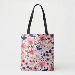 Bolso De Tela Floral, pájaros, vintage sin costuras.