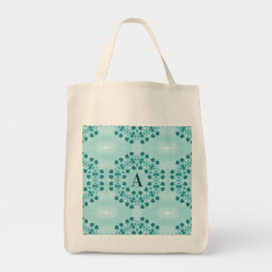 Bolso De Tela Floral Pattern, Teal Blue Initial