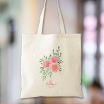 Bolso De Tela Floral personalizada<br><div class="desc">Esta bolsa de bonito está decorada con un ramo acuático de rosas y follaje en tonos rosa, coral y verde. Personalizable fácil. Utilice la opción Personalizar adicional para cambiar el tamaño, estilo o color del texto si lo desea. Porque creamos nuestra obra de arte no encontrarás esta imagen exacta de...</div>