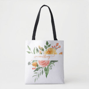 Bolso De Tela Floral personalizada acuarela rosa y naranja