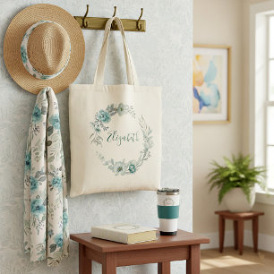 Bolso De Tela Floral personalizado verde mar