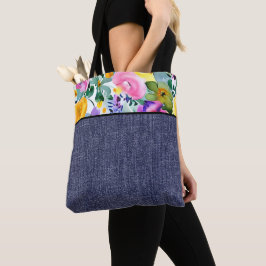 Bolso De Tela Floral primaveral y mezclilla