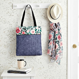 Bolso De Tela Floral primaveral y mezclilla