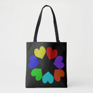 Bolso De Tela Floral Rainbow Love Hearts Tote Bag