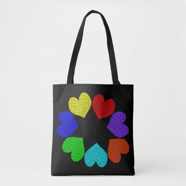 Bolso De Tela Floral Rainbow Love Hearts Tote Bag (Anverso)