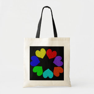 Bolso De Tela Floral Rainbow Love Hearts Tote Bag