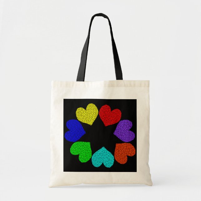 Bolso De Tela Floral Rainbow Love Hearts Tote Bag (Frente)