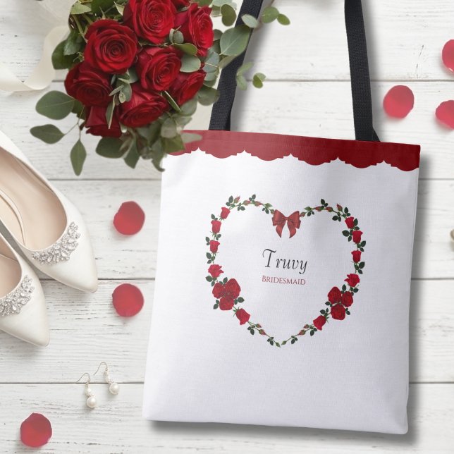 Bolso De Tela Floral Red Rose Bridesmaid Gift (The perfect bridesmaid proposal gift for a romantic southern-style wedding.)