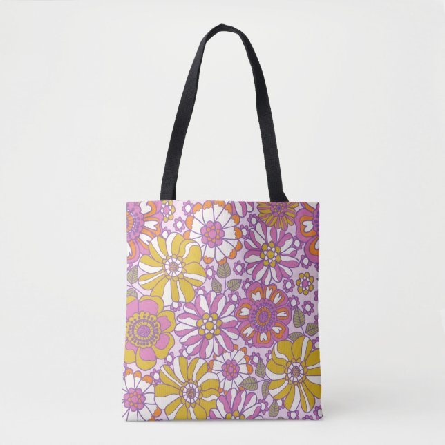 Bolso De Tela Floral retro de los años 60. Patrón de ilustracion (Anverso)
