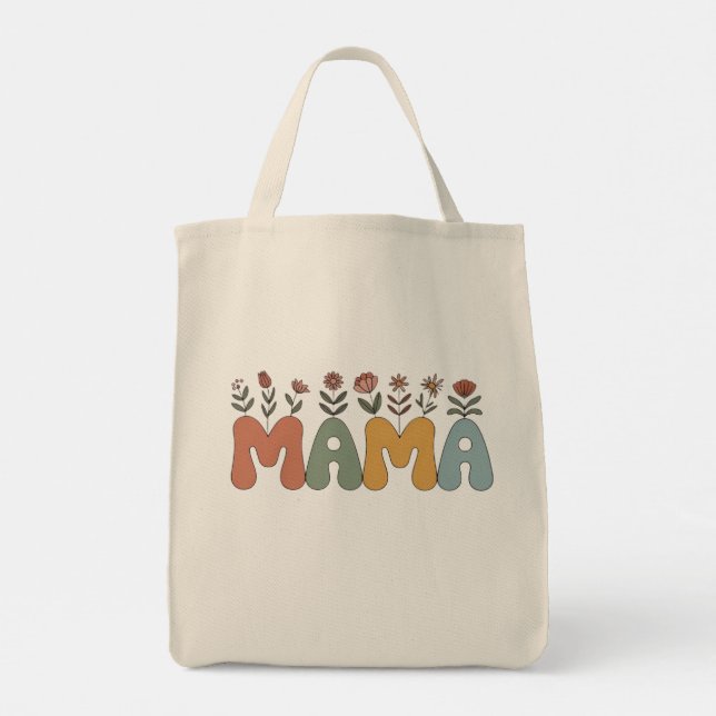 Bolso De Tela Floral retro "MAMA" perfecto para el día de la mad (Reverso)