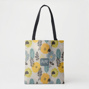 Bolso De Tela Floral retro moderna sobre gris