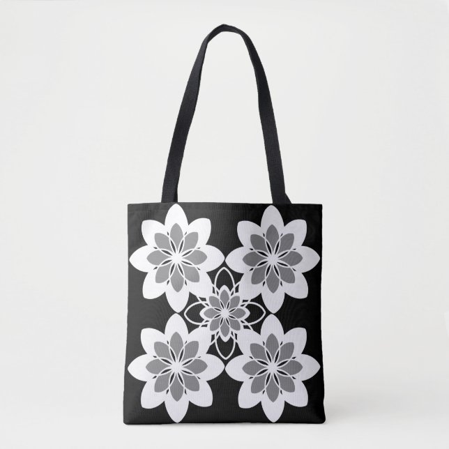 Bolso De Tela Floral retro retro blanco negro (Anverso)