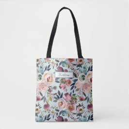 Bolso De Tela Floral rosa azul azul azul oscuro con nombre clási