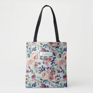 Bolso De Tela Floral rosa azul azul azul oscuro con nombre clási