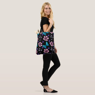 Bolso De Tela Floral Rosa Caprichosa y Mariposa Azul Sin Costura