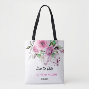 Bolso De Tela Floral rosa claro y morado salva la fecha de Tote