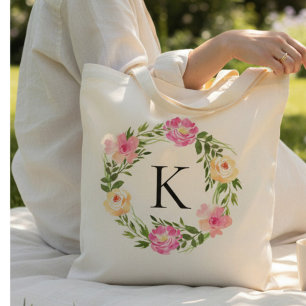 Bolso De Tela Floral Rosa con Monograma 