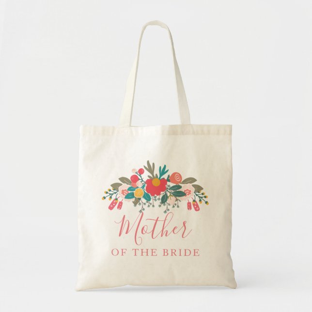Bolso De Tela Floral rosa madre de la novia con nombre (Frente)