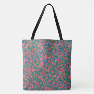 Bolso De Tela Floral rosa, roja, Naranja clematis sobre azul pro