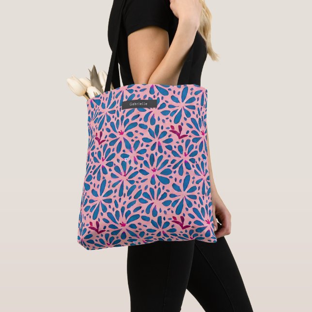Bolso De Tela Floral rosa y azul inspirada en el arte folclórico (Detalle)
