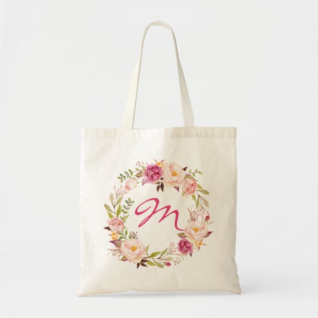 Bolso De Tela Floral rosa y monograma de Rubor (Frente)