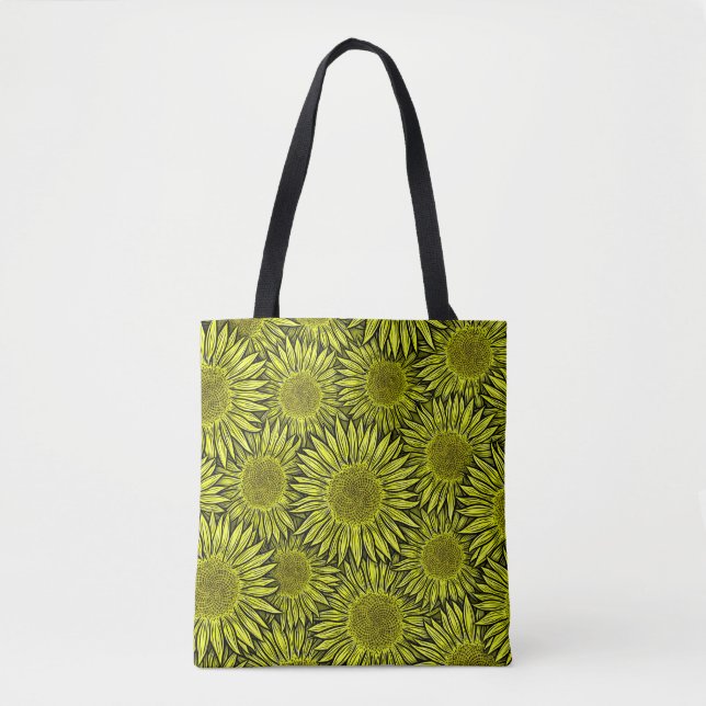 Bolso De Tela Floral Rústico Amarillo Giro mano de girasol (Anverso)