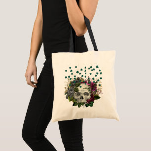 Bolso De Tela Floral Shamrock Skull