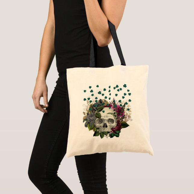 Bolso De Tela Floral Shamrock Skull (Anverso (producto))
