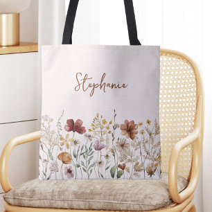 Bolso De Tela Floral Silvestre Acuarela Monogramada Bonita