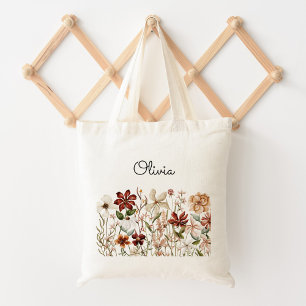 Bolso De Tela Floral Silvestre Vintage Acuarela Personalizada
