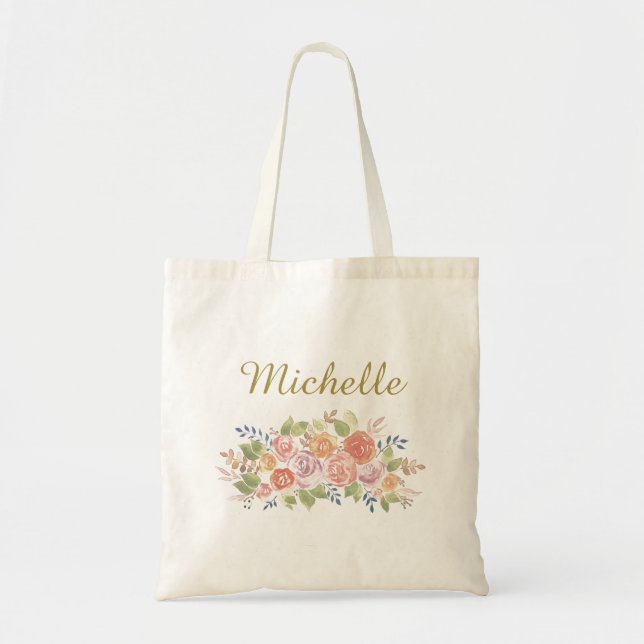 Bolso De Tela Floral simple con nombre (Frente)