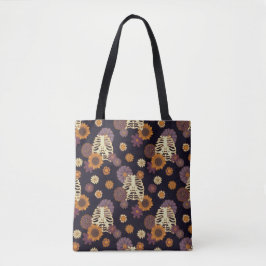 BOLSO DE TELA FLORAL SKELETON HALLOWEEN TOTE BAG