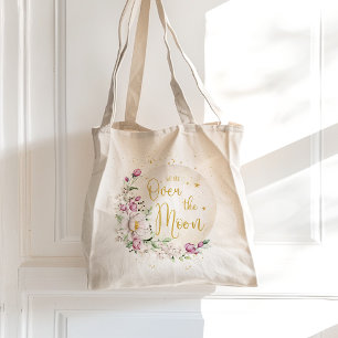 Bolso De Tela Floral Sobre la Luna Rosa