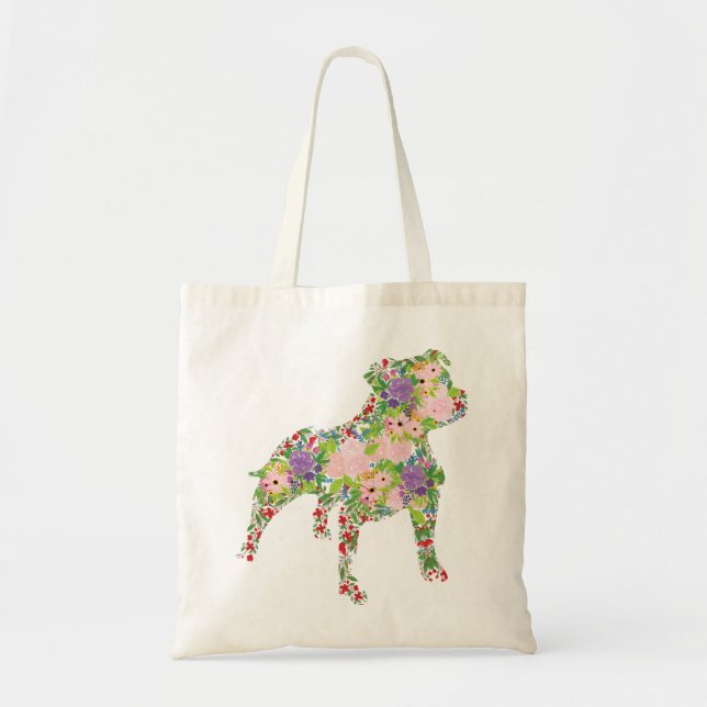 Bolso De Tela Floral Staffordshire Bull Terrier (Frente)