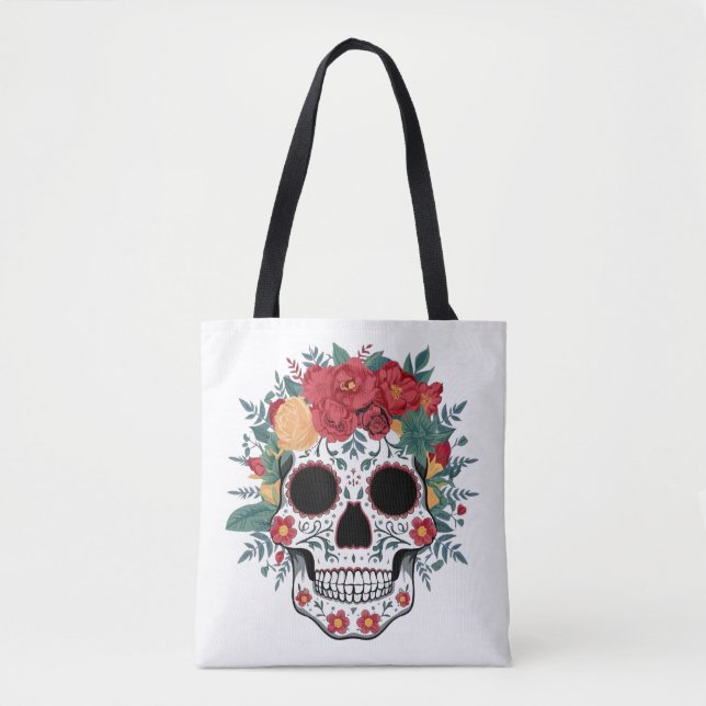 Bolso De Tela Floral Sugar Skull (Anverso)