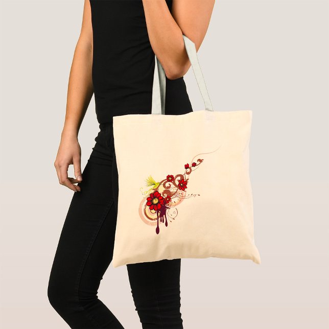 Bolso De Tela Floral Swirl con flores rojas y colibrí (Subido por el creador)
