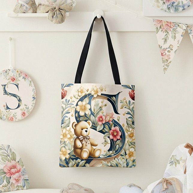 Bolso De Tela FLoral Teddy Bear Letra S (Subido por el creador)