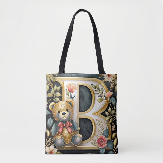 Bolso De Tela FLoral Teddy Bear letter B baby (Anverso)