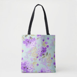 Bolso De Tela Floral Treble Clef Purple Flowers