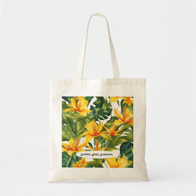 Bolso De Tela Floral tropical amarilla personalizable (Frente)